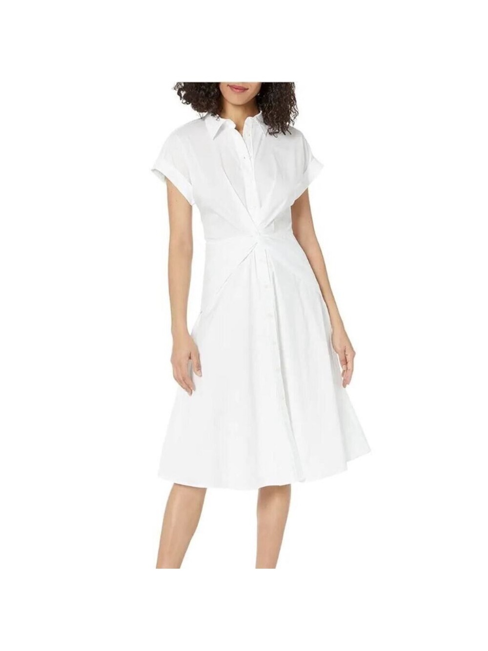 Lauren Ralph Lauren Twist Front Cotton Blend White Shirtdress Size 10 - Picture 1 of 10